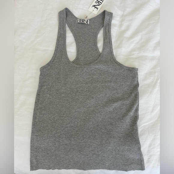 Eterne Ribbed Racerback Tank In Heather Grey - Picture 2 of 3